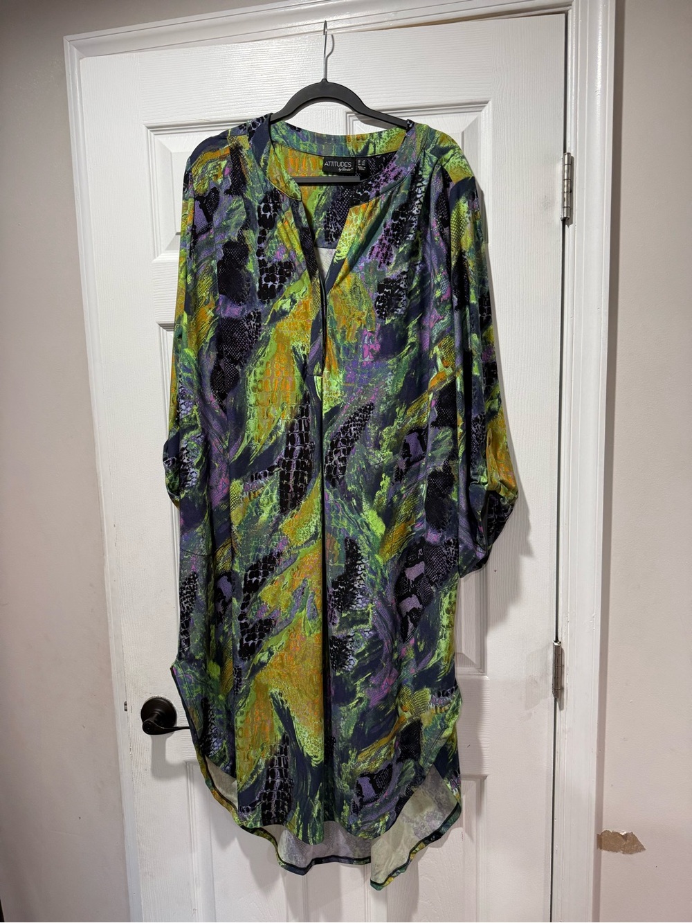Attitudes by Renee Green, Purple & Black Abstract Maxi Dress